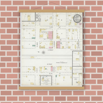 Old map wall art mockup — magnetic wood frame on brick wall — Sanborn Fire Insurance Map from Grandview, Johnson County, Texas (1893), Sheet #0001