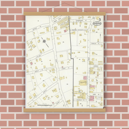 Old map wall art mockup — magnetic wood frame on brick wall — Sanborn Fire Insurance Map from Keansburg, Monmouth County, New Jersey (1917), Sheet #0005