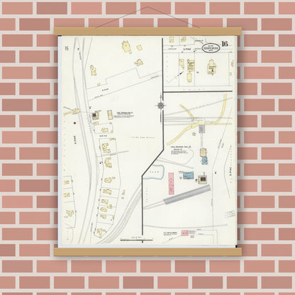 Old map wall art mockup — magnetic wood frame on brick wall — Sanborn Fire Insurance Map from Ishpeming, Marquette County, Michigan (1911), Sheet #0016