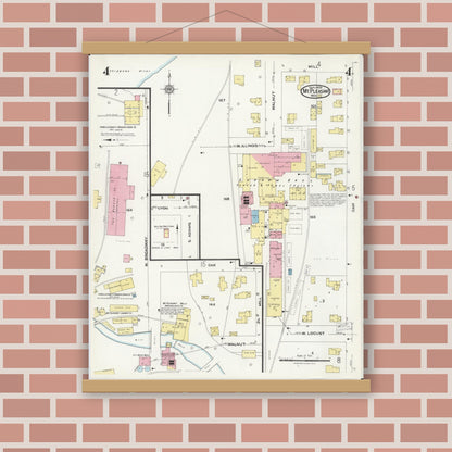Old map wall art mockup — magnetic wood frame on brick wall — Sanborn Fire Insurance Map from Mount Pleasant, Isabella County, Michigan (1924), Sheet #0004