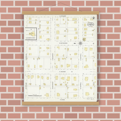 Old map wall art mockup — magnetic wood frame on brick wall — Sanborn Fire Insurance Map from Stamford, Jones County, Texas (1908), Sheet #0002