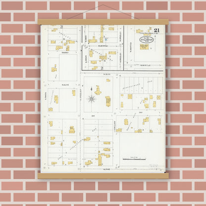 Old map wall art mockup — magnetic wood frame on brick wall — Sanborn Fire Insurance Map from Stillwater, Washington County, Minnesota (1904), Sheet #0021