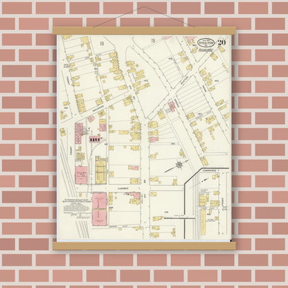Old map wall art mockup — magnetic wood frame on brick wall — Sanborn Fire Insurance Map from Steelton, Dauphin County, Pennsylvania (1915), Sheet #0020