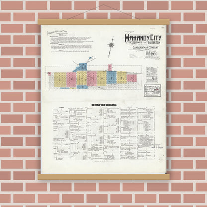 Old map wall art mockup — magnetic wood frame on brick wall — Sanborn Fire Insurance Map from Mahanoy City, Schuylkill County, Pennsylvania (1920) - Complete Map Set