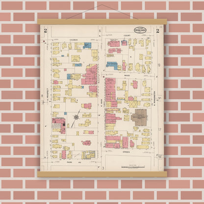 Old map wall art mockup — magnetic wood frame on brick wall — Sanborn Fire Insurance Map from Herkimer, Herkimer County, New York (1923) - Complete Map Set