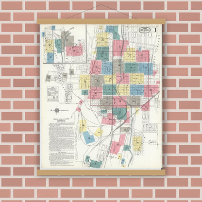 Old map wall art mockup — magnetic wood frame on brick wall — Sanborn Fire Insurance Map from Lebanon, Lebanon County, Pennsylvania (1912), Sheet #0001