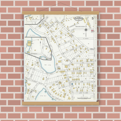 Old map wall art mockup — magnetic wood frame on brick wall — Sanborn Fire Insurance Map from Tarpon Springs, Pinellas County, Florida (1919), Sheet #0005