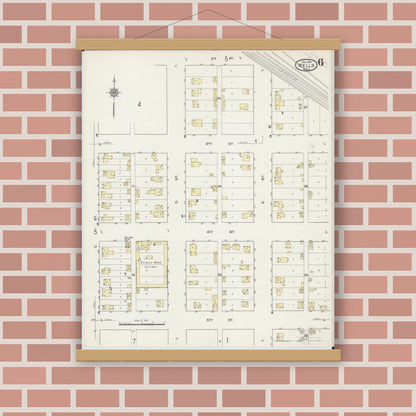 Old map wall art mockup — magnetic wood frame on brick wall — Sanborn Fire Insurance Map from Wells, Faribault County, Minnesota (1914), Sheet #0006