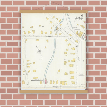 Old map wall art mockup — magnetic wood frame on brick wall — Sanborn Fire Insurance Map from Wellsboro, Tioga County, Pennsylvania (1904), Sheet #0004