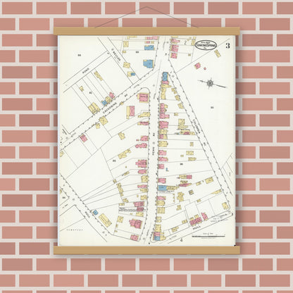 Old map wall art mockup — magnetic wood frame on brick wall — Sanborn Fire Insurance Map from Sinking Spring, Berks County, Pennsylvania (1920), Sheet #0003