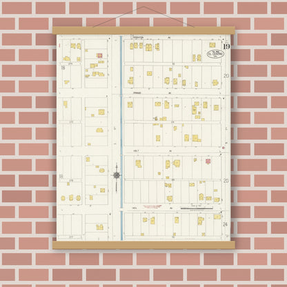 Old map wall art mockup — magnetic wood frame on brick wall — Sanborn Fire Insurance Map from El Centro, Imperial County, California (1922), Sheet #0019