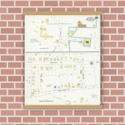 Old map wall art mockup — magnetic wood frame on brick wall — Sanborn Fire Insurance Map from Port Washington, Nassau County, New York (1909), Sheet #0010