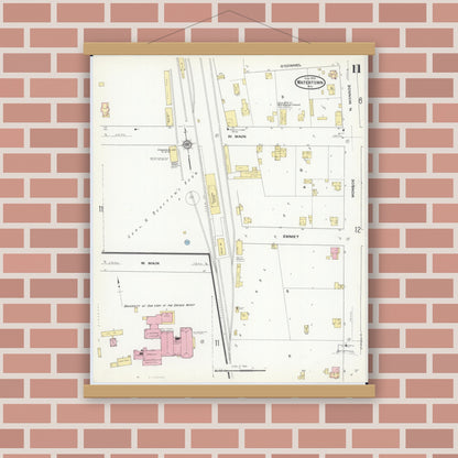 Old map wall art mockup — magnetic wood frame on brick wall — Sanborn Fire Insurance Map from Watertown, Jefferson County, Wisconsin (1909), Sheet #0011