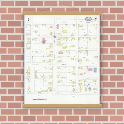 Old map wall art mockup — magnetic wood frame on brick wall — Sanborn Fire Insurance Map from Osborn, Greene County, Ohio (1929), Sheet #0007