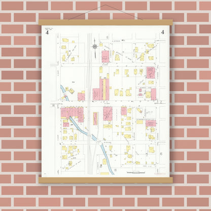 Old map wall art mockup — magnetic wood frame on brick wall — Sanborn Fire Insurance Map from Marion, Williamson County, Illinois (1937), Sheet #0004