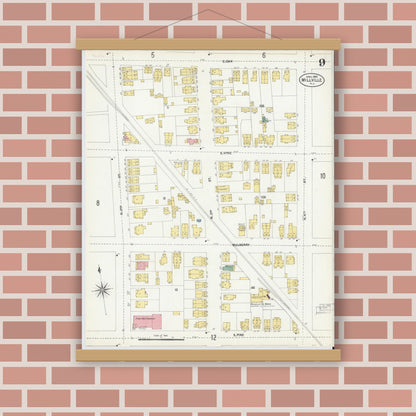 Old map wall art mockup — magnetic wood frame on brick wall — Sanborn Fire Insurance Map from Millville, Cumberland County, New Jersey (1903), Sheet #0009