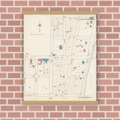 Old map wall art mockup — magnetic wood frame on brick wall — Sanborn Fire Insurance Map from Miami Beach, Dade County, Florida (1921), Sheet #0010