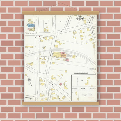Old map wall art mockup — magnetic wood frame on brick wall — Sanborn Fire Insurance Map from Stoneham, Middlesex County, Massachusetts (1916), Sheet #0002