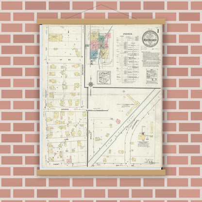 Old map wall art mockup — magnetic wood frame on brick wall — Sanborn Fire Insurance Map from New Bremen, Auglaize County, Ohio (1914) - Complete Map Set