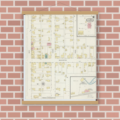 Old map wall art mockup — magnetic wood frame on brick wall — Sanborn Fire Insurance Map from New Paris, Preble County, Ohio (1895), Sheet #0002