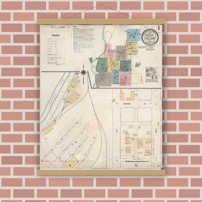 Old map wall art mockup — magnetic wood frame on brick wall — Sanborn Fire Insurance Map from Tuolumne, Tuolumne County, California (1929) - Complete Map Set