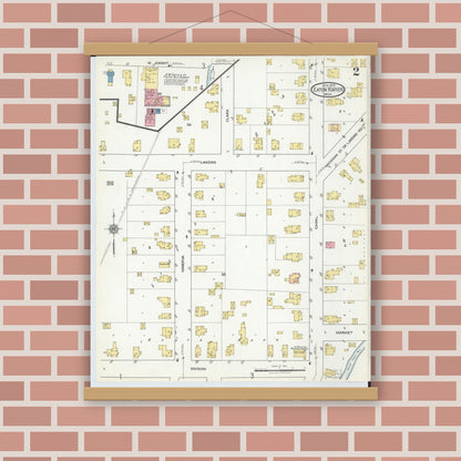 Old map wall art mockup — magnetic wood frame on brick wall — Sanborn Fire Insurance Map from Eaton Rapids, Eaton County, Michigan (1918), Sheet #0002
