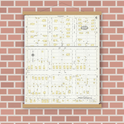 Old map wall art mockup — magnetic wood frame on brick wall — Sanborn Fire Insurance Map from Staples, Todd County, Minnesota (1909), Sheet #0006