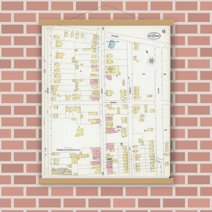 Old map wall art mockup — magnetic wood frame on brick wall — Sanborn Fire Insurance Map from Hackensack, Bergen County, New Jersey (1902), Sheet #0006