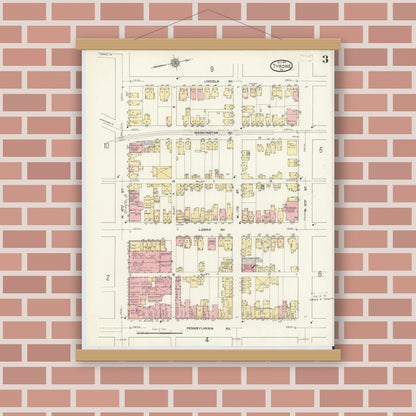 Old map wall art mockup — magnetic wood frame on brick wall — Sanborn Fire Insurance Map from Tyrone, Blair County, Pennsylvania (1911), Sheet #0003