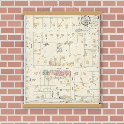 Old map wall art mockup — magnetic wood frame on brick wall — Sanborn Fire Insurance Map from Paw Paw, Lee County, Illinois (1897) - Complete Map Set