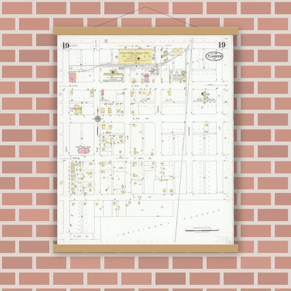 Old map wall art mockup — magnetic wood frame on brick wall — Sanborn Fire Insurance Map from Plainview, Hale County, Texas (1927), Sheet #0019