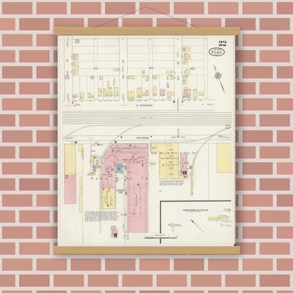 Old map wall art mockup — magnetic wood frame on brick wall — Sanborn Fire Insurance Map from Rome, Oneida County, New York (1914), Sheet #0022