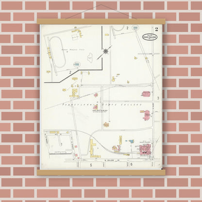 Old map wall art mockup — magnetic wood frame on brick wall — Sanborn Fire Insurance Map from State College, Centre County, Pennsylvania (1911), Sheet #0002