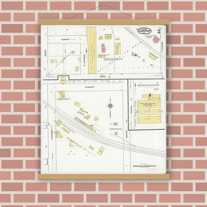 Old map wall art mockup — magnetic wood frame on brick wall — Sanborn Fire Insurance Map from Crown Point, Lake County, Indiana (1921), Sheet #0002
