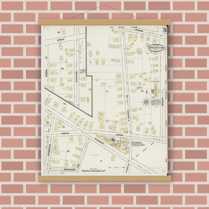 Old map wall art mockup — magnetic wood frame on brick wall — Sanborn Fire Insurance Map from Brockton, Plymouth County, Massachusetts (1889), Sheet #0005
