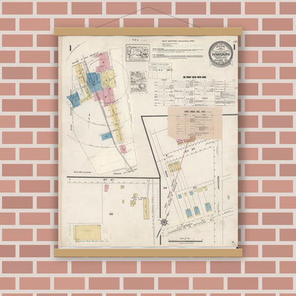 Old map wall art mockup — magnetic wood frame on brick wall — Sanborn Fire Insurance Map from Pennsburg, Montgomery County, Pennsylvania (1933), Sheet #0001