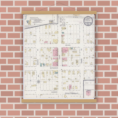 Old map wall art mockup — magnetic wood frame on brick wall — Sanborn Fire Insurance Map from Knobnoster, Johnson County, Missouri (1893), Sheet #0001