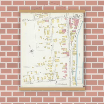 Old map wall art mockup — magnetic wood frame on brick wall — Sanborn Fire Insurance Map from Whitehall, Washington County, New York (1907), Sheet #0004