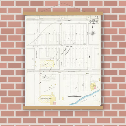 Old map wall art mockup — magnetic wood frame on brick wall — Sanborn Fire Insurance Map from Fort Madison, Lee County, Iowa (1894), Sheet #0011