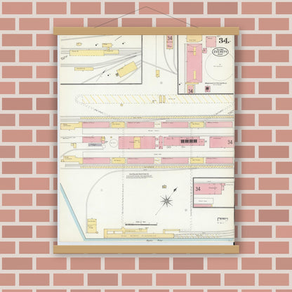Old map wall art mockup — magnetic wood frame on brick wall — Sanborn Fire Insurance Map from Everett, Middlesex County, Massachusetts (1903), Sheet #0034