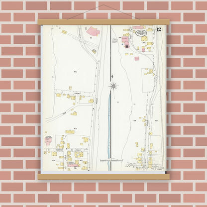 Old map wall art mockup — magnetic wood frame on brick wall — Sanborn Fire Insurance Map from Pomeroy, Meigs County, Ohio (1908), Sheet #0012