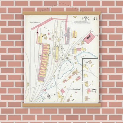 Old map wall art mockup — magnetic wood frame on brick wall — Sanborn Fire Insurance Map from El Paso, El Paso County, Texas (1902), Sheet #0024
