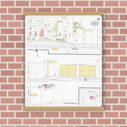 Old map wall art mockup — magnetic wood frame on brick wall — Sanborn Fire Insurance Map from Sycamore, De Kalb County, Illinois (1912), Sheet #0011