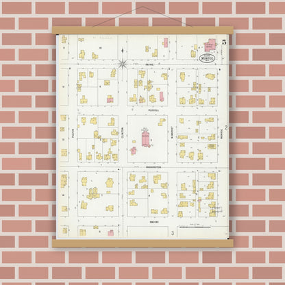 Old map wall art mockup — magnetic wood frame on brick wall — Sanborn Fire Insurance Map from Monroe, Green County, Wisconsin (1900), Sheet #0005