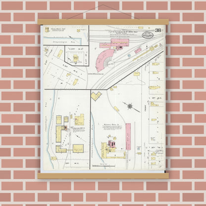 Old map wall art mockup — magnetic wood frame on brick wall — Sanborn Fire Insurance Map from Ashland, Ashland County, Wisconsin (1909), Sheet #0038
