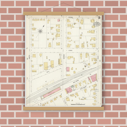Old map wall art mockup — magnetic wood frame on brick wall — Sanborn Fire Insurance Map from Wilson, Wilson County, North Carolina (1897), Sheet #0005