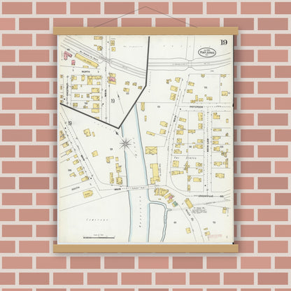 Old map wall art mockup — magnetic wood frame on brick wall — Sanborn Fire Insurance Map from Port Jervis, Orange County, New York (1900), Sheet #0019