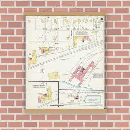 Old map wall art mockup — magnetic wood frame on brick wall — Sanborn Fire Insurance Map from Urbana, Champaign County, Ohio (1901), Sheet #0010