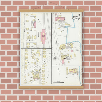Old map wall art mockup — magnetic wood frame on brick wall — Sanborn Fire Insurance Map from Bridgeton, Cumberland County, New Jersey (1891) - Complete Map Set