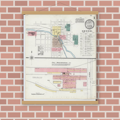 Old map wall art mockup — magnetic wood frame on brick wall — Sanborn Fire Insurance Map from Albion, Calhoun County, Michigan (1893) - Complete Map Set